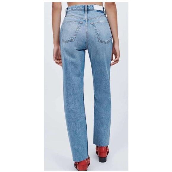 Re/Done Jeans 70s Stovepipe Raw Hem Sz 25 Indie Hipster Stretchy Straight Button - Picture 2 of 10